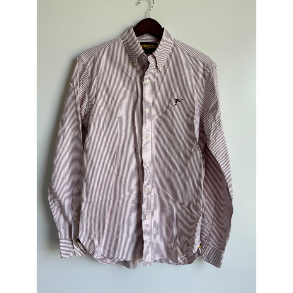 Ralph Lauren Rugby Men Red White Stripe Oxford Button Down Shirt Prep Logo Small